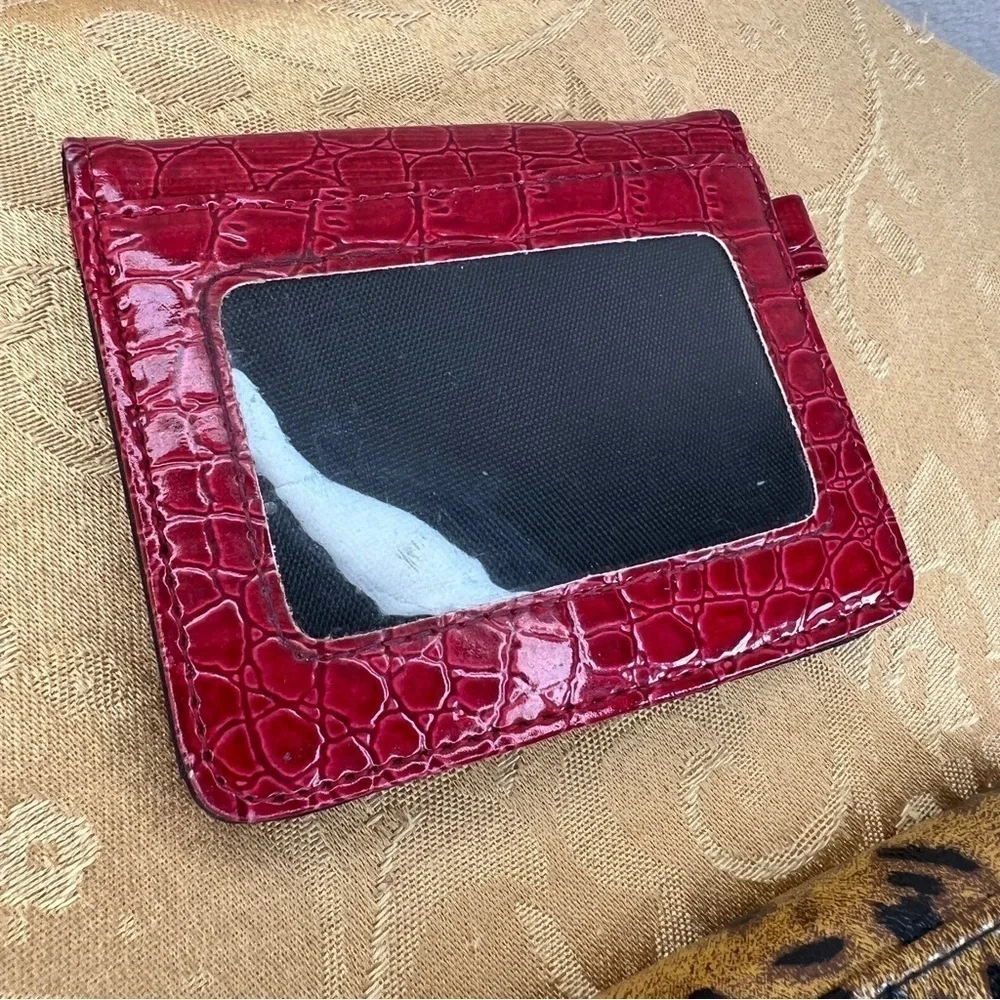 SET OF TWO MINI WALLETS RED FAUX CROC LEOPARD RETRO PINUP ROCKABILLY TRAVEL